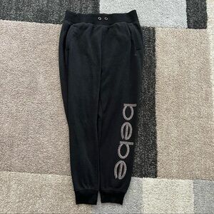 bebe Black Rhinestone Logo Jogger Pants
